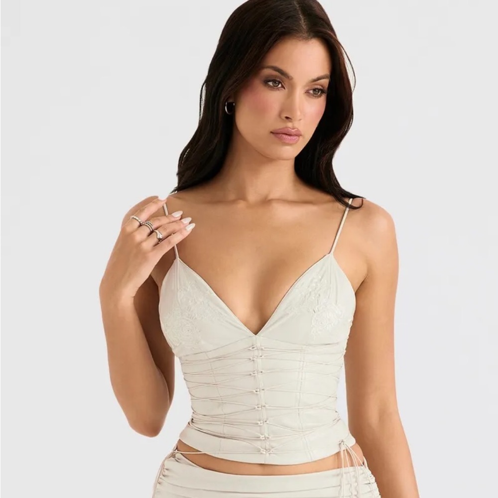 HOUSE OF CB 'Antonella' Off White Vegan Leather Corset NWOT